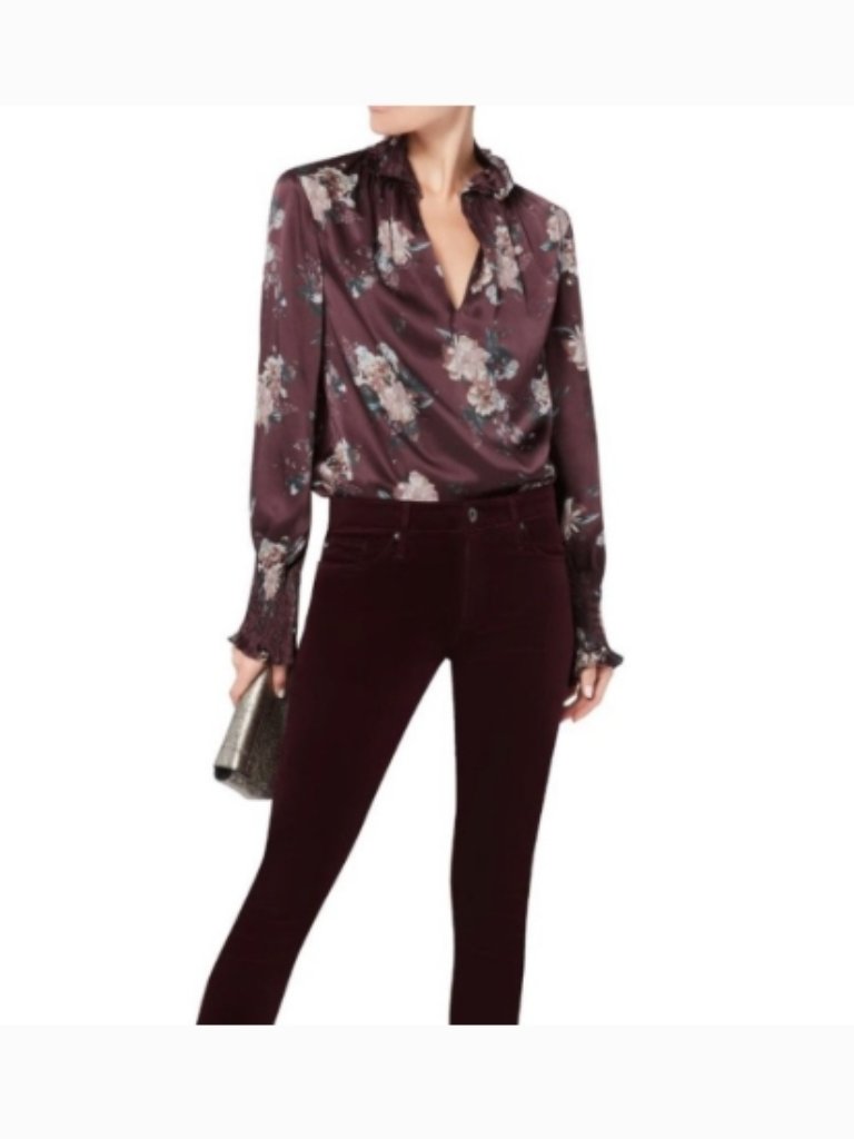 Like New! Intermix Evelyn Floral Smocked Silk Blouse Top Size P Xs